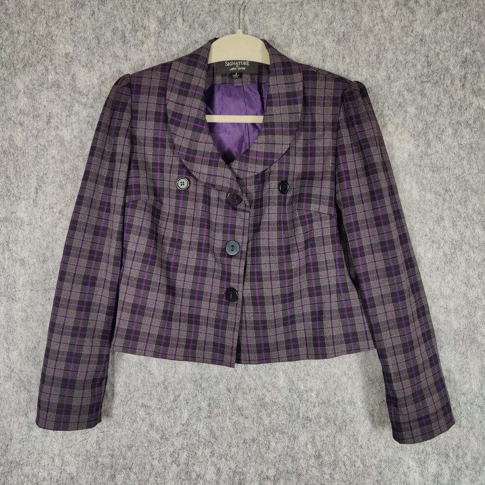 Signature by Larry Levine Women Academia Goth Lined Blazer Purple Twee Plaid